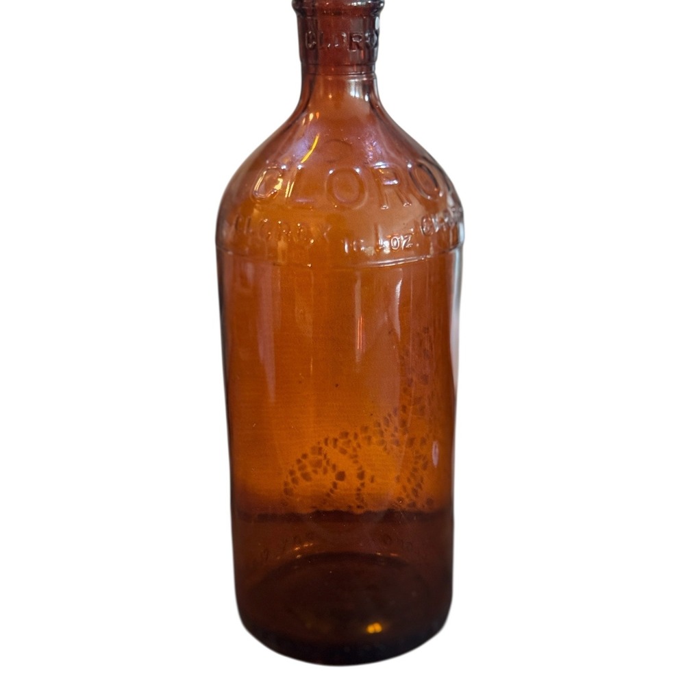Vintage Clorox Amber Glass Bottle 16 oz‎ Embossed Brown Antique 8 Inch